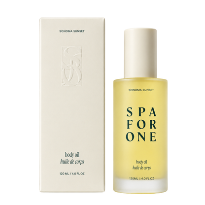 Sonoma Sunset body oil bottle with its embossed cream box